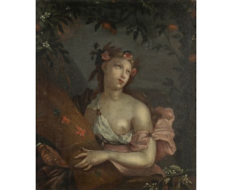 English school (18th century)Classical semi-naked maidens, allegorical of Spring and Autumn, a pair, oil on panel, 21 x 18cm 