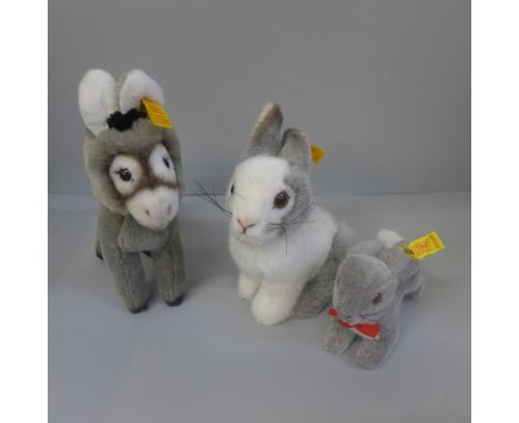A Steiff Mother Rabbit and Bunny and a Steiff Donkey 