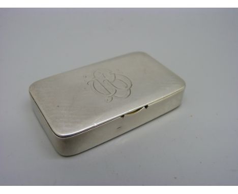 A Victorian silver snuff box, Sampson Mordan, London 1891, with monogram, 53g 