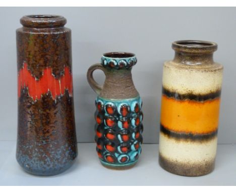 Three West German ceramic vases, 206-26, 203-22 and 65-20 