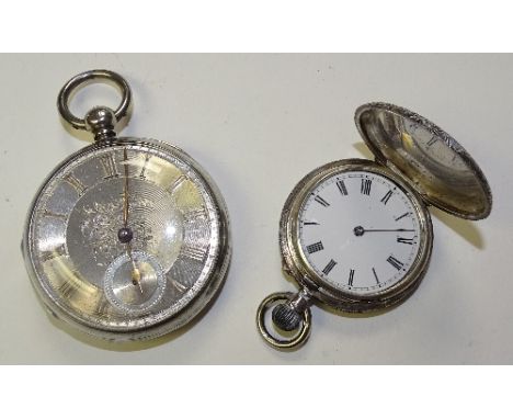 A silver open faced pocket watch, hallmarks for London 1857, the silvered face with Roman numerals and subsidiary seconds dia