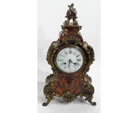 A 19th century French boulle work mantel clock, the white enamel dial with Roman and Arabic numerals, indistinctly signed for