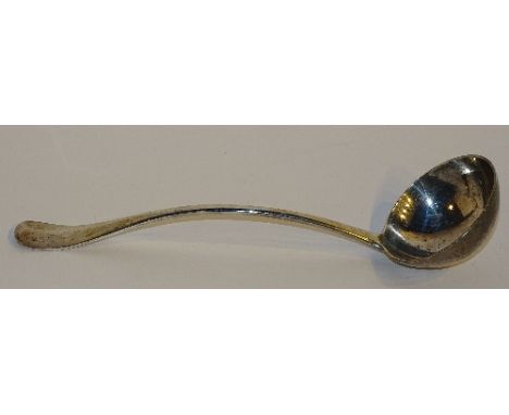 A large silver ladle, hallmarks for London 1904 RS, of plain design with initial 'C' inscribed to stem, 31cm long, approx 8oz