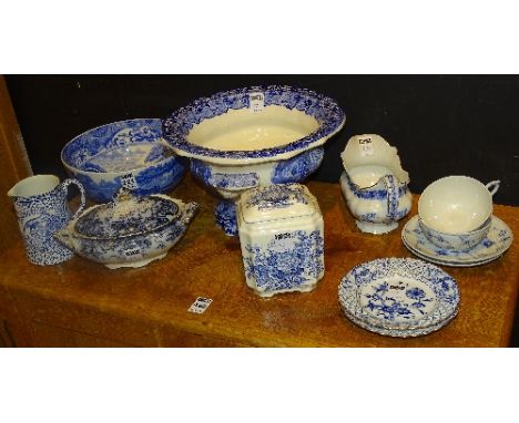 A Spode blue and white bowl, 9cm high x 22cm diameter, together with a Masons Ironstone china blue and white tureen, with han