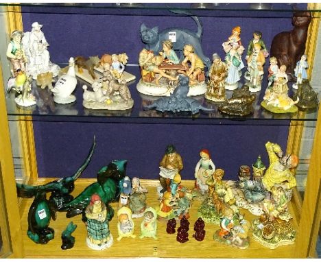 A quantity of figurines, to include Lladro figure of a goose, Naturecraft, Blue Mountain, Royal Doulton chaffinch, Bronze Age