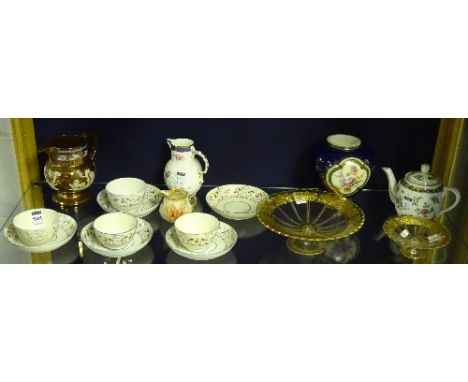 A quantity of 19th century and later porcelain and glass, to include four 19th century enamel decorated tea bowls with five m