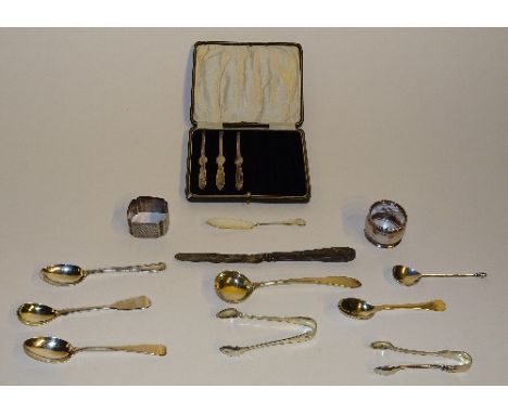 A miscellaneous group of silver flatware, to include a small Regency silver ladle hallmark for Edinburgh 1812, silver sugar t