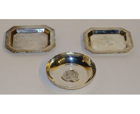 A pair of silver octagonal pin dishes for Troon Golf Club, hallmarks for Glasgow 1930 RS, with the Troon Golf Club coat of ar