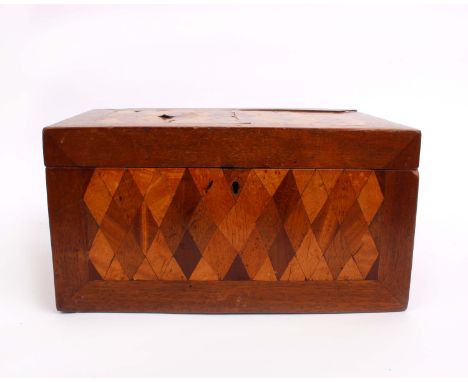A 19th century parquetry two division tea caddy. 