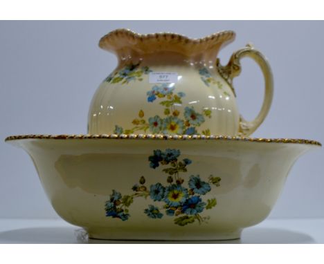 A VICTORIAN "ORIENTAL IVORY" POTTERY BASIN &amp; EWER     