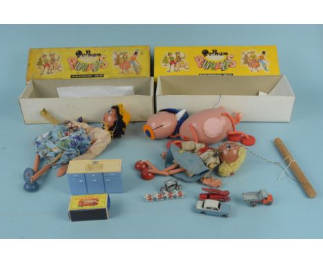 Two vintage Pelham puppets, Ermintrude from the Magic Roundabout and Mexican girl plus a loose girl puppet, a selection of di