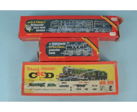 A boxed Hornby locomotive R063 'Britannia', a Hornby R041 GWR loco Pannier tank engine plus a Triang R386 Princess Elizabeth 