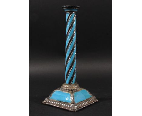 Pewter & Blue Enamelled Candlestick