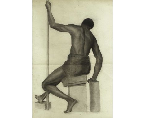 English School, 19th century Life drawing of a man seated with a staffcharcoal89 x 67cmCondition ReportThere is a fold in the