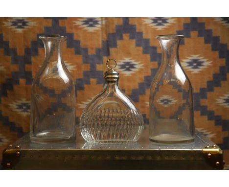 An Art Deco Gourd Style Fluted Glass Decanter French, c.1940, with Silver Mounted Stopper, Minerva head mark22cm wide17cm hig