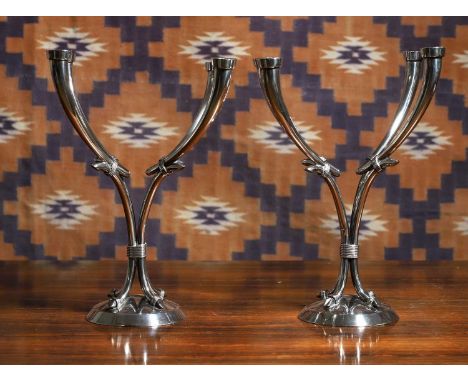A pair of Spanish modernist silver table candelabra, c.1980, by Rafael Torres, of four branches, on circular raised bases2.5c