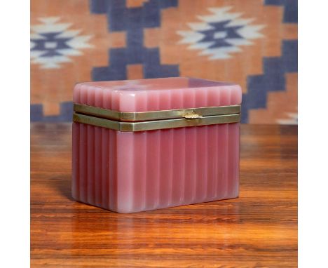 A pink ribbed glass box, c.1950, Italian, gilt metal mounts,13cm wide8cm deep10cm highCondition ReportNo noticeable chips, cr