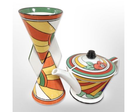 A Wedgwood Clarice Cliff Sliced Circle Yo-Yo vase, a limited edition of 3999, height 23cm, together with a further Past Times