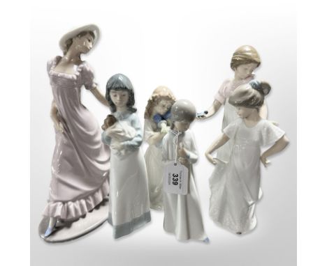 Five Nao figures of girls/ladies, tallest 29cm (as found). CONDITION REPORT: Some damages/restorations.