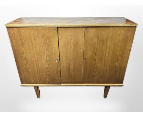 A 20th century Danish teak sideboard fitted with two cupboards, 150 cm wide x 44 cm deep x 118 cm high  CONDITION REPORT: Rin
