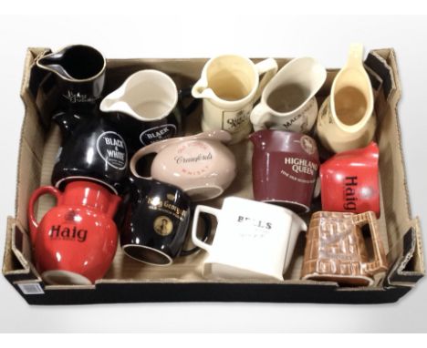 A collection of ceramic whisky jugs bearing various advertising. (1 box)