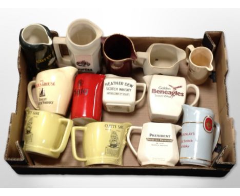 A collection of ceramic whisky jugs bearing various advertising. (1 box)