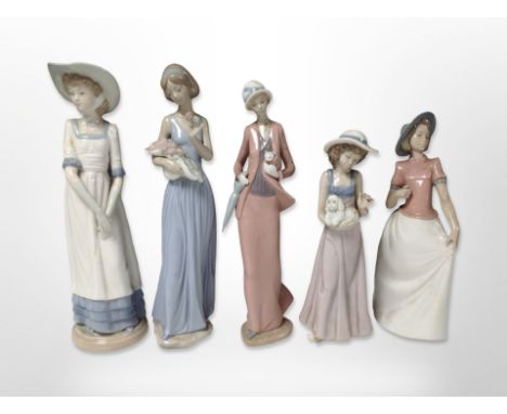 Five Nao figures of ladies, tallest 32cm.