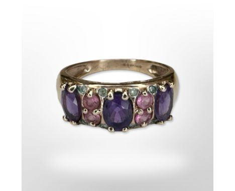 A 9ct yellow gold ring set with semi-precious stones, size N CONDITION REPORT: 3.3g.