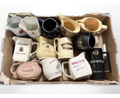 A collection of ceramic whisky jugs bearing various advertising. (1 box)