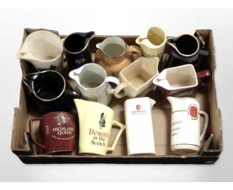 A collection of ceramic whisky jugs bearing various advertising. (1 box)