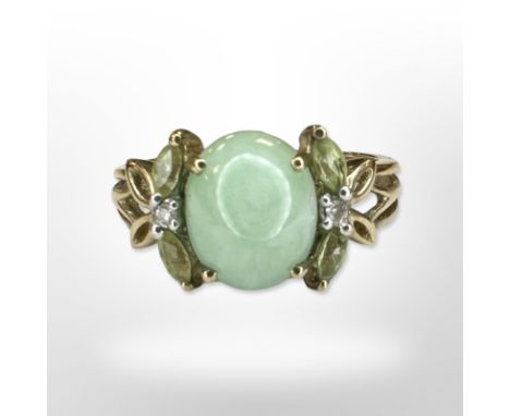 A 9ct yellow gold synthetic jade cluster ring, size N CONDITION REPORT: 3.2g.