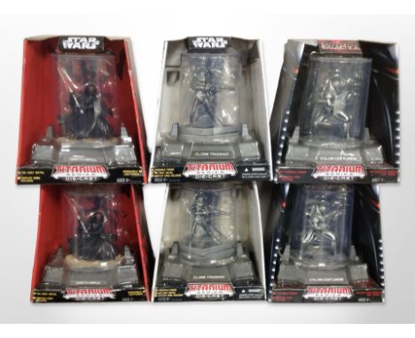 Six Hasbro Star Wars Titanium Series die-cast figurines, boxed.