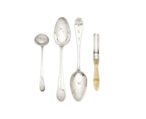 A group of silver flatwarevarious dates and makers Comprising: two table spoons, possibly Irish provincial, maker's mark 'DD'