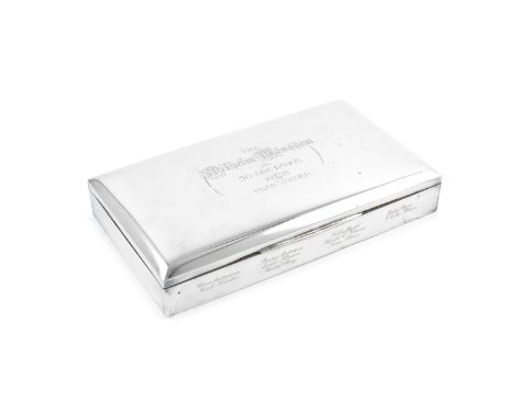 A large Swedish silver cigar boxC G Hallberg, Stockholm 1913 Rectangular, wood-lined, length 35cm.For further information on 