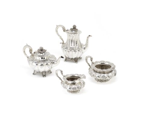 A matched four-piece silver tea and coffee servicecoffee pot, Brown &amp; Somersall, London 1839; teapot, Henry Holland, Lond