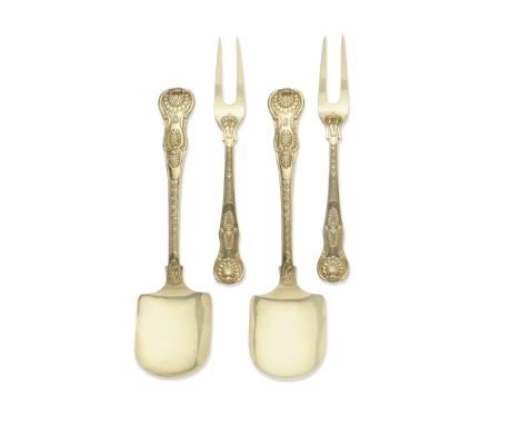 A pair of George III silver-gilt serving spades and forksPaul Storr, London 1811 King's variant pattern, Double Shell &amp; L