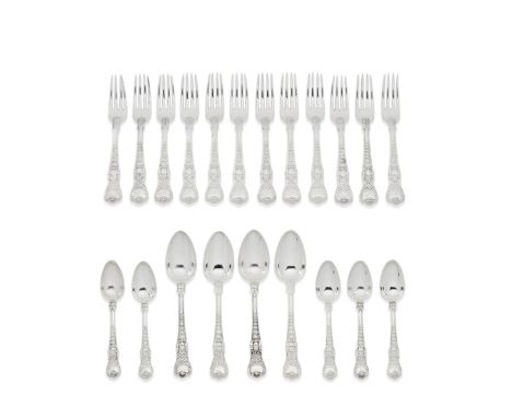 A George III silver flatware servicePaul Storr, London 1812 - 1819 Coburg pattern, comprising: thirteen table forks, five tab