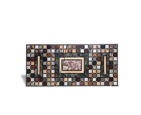 A mid 20th century Italian specimen coloured and black marble inlaid table top manufactured by the Contipelli workshop of Car