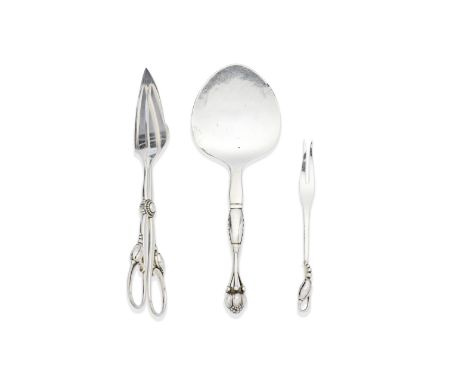A pair of Danish silver sandwich tongsGeorg Jensen, 1933 - 1944 period marks Blossom pattern, Length 20cm; together with an o