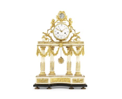 A large late 18th century French ormolu and marble mantel clock with calendarsigned Folin L'Aine A Paristhe Neoclassical case