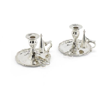 A pair of William IV silver chambersticksCreswick &amp; Co, Sheffield 1834 Shaped-circular form, with removable dip-pans and 