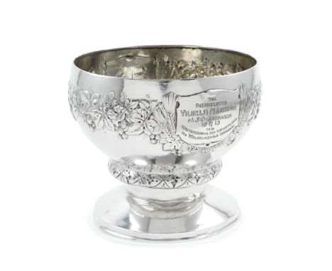 A large Swedish silver presentation bowlKarl Anderson, Stockholm 1913 The sides embossed with hops and barley and a view of t