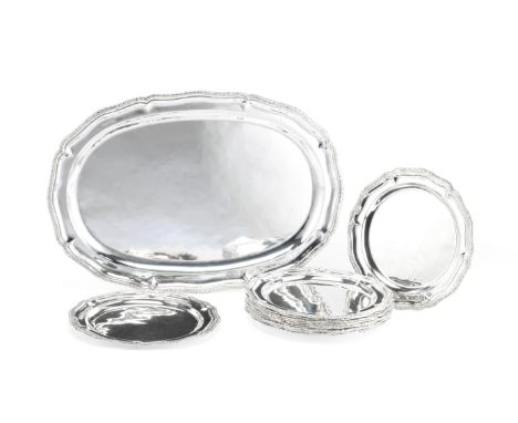 A set of twelve Mexican silver plates with accompanying platterPlata Villa, first half of the 20th century Shaped-circular fo