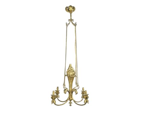 An early 20th century  gilt wood and metal four light chandelierin the Louis XVI style, probably French or Italianthe scrolli