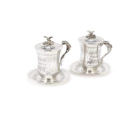 A pair of Ottoman silver sahlep cups and saucersearly 20th century With engine-turned engraving, height 13.5cm, weight 21.5oz