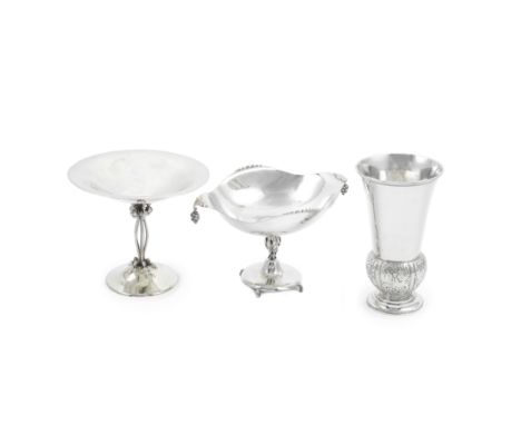 A Swedish silver vaseBorgila, Stockholm 1932 Height 22.5cm; together with a standing dish, Bolin, 1925; a standing bowl, 1929