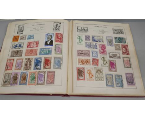 An album of stamps including one Penny Black, Australia, Belgium, Canada, China, Eire, France, French Colonies, Germany, Yugo