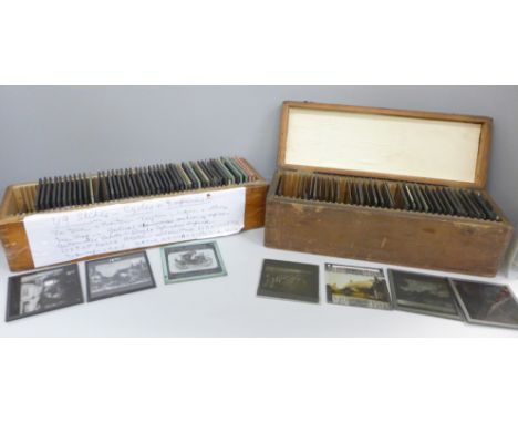 Two boxes of magic lantern slides 