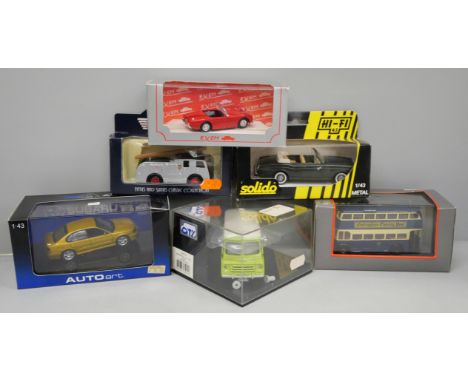 Die-cast model vehicles including Auto Art, Morris 1959 Cadbury, Solido, Vanguard, all boxed