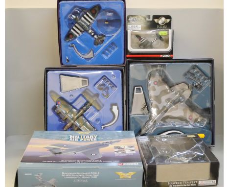 Six model aircraft, Aviation Archive Avro Vulcan B2, Blackburn Buccaneer Mk2, etc., all boxed